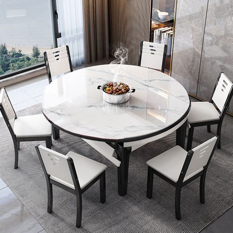 White Foldable Dining Table Set 1/7 Pcs Stone Dinette Set for Dining Room