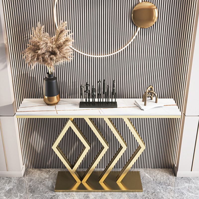 Glam Pedestal Slate Sofa Table Resistant Gold Console Table 31.5" High
