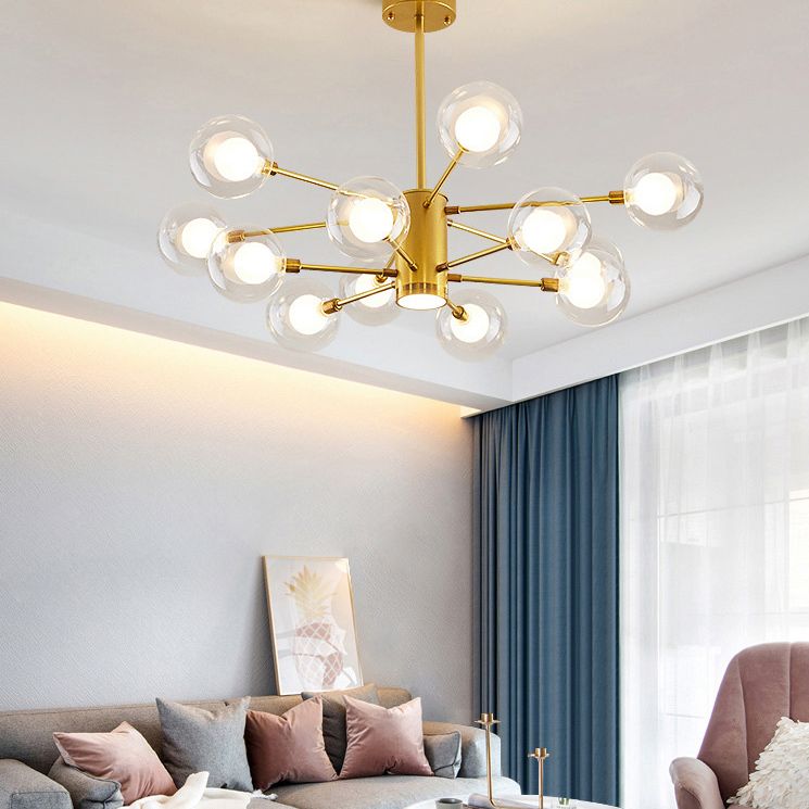 Nordic Style Simplicity Ceiling Pendant with Spotlight Design Transparent Glass Ball Chandelier for Living Room