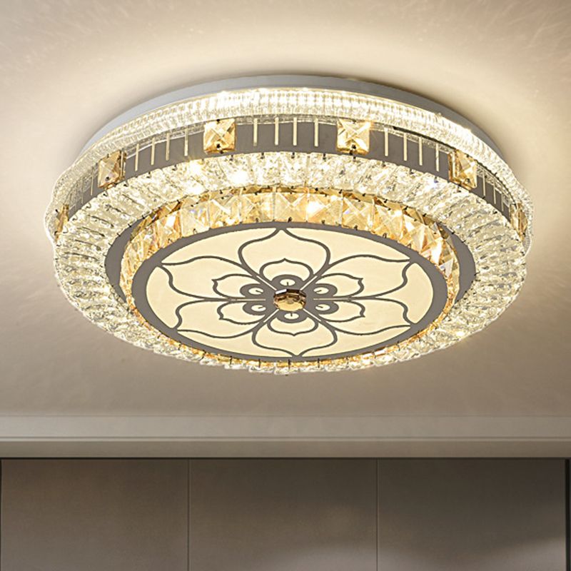 Éclairage de plafond de chambre à coucher de tambour incrusté de cristal LED plafonnier moderne en blanc