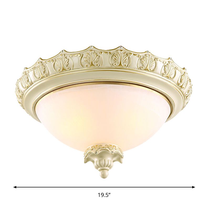Bowl Opal Frosted Glass Flushmount Vintage 2/3-Bulb Living Room Flush Ceiling Light in White, 14"/16"/19.5" W
