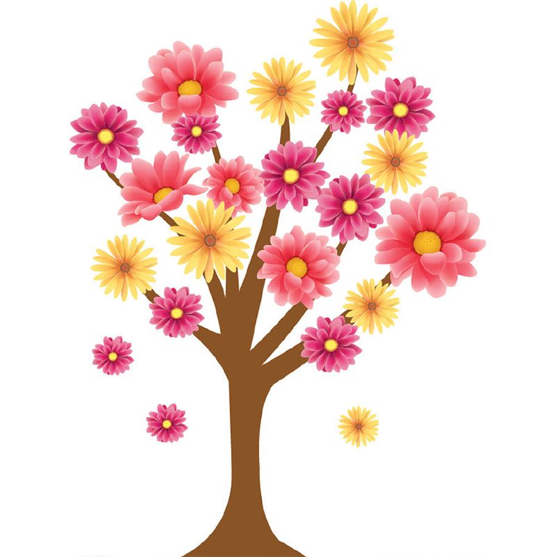 Illustration Flowering Tree Murals Whole Wall Covering for Home Decor, Made to Measure