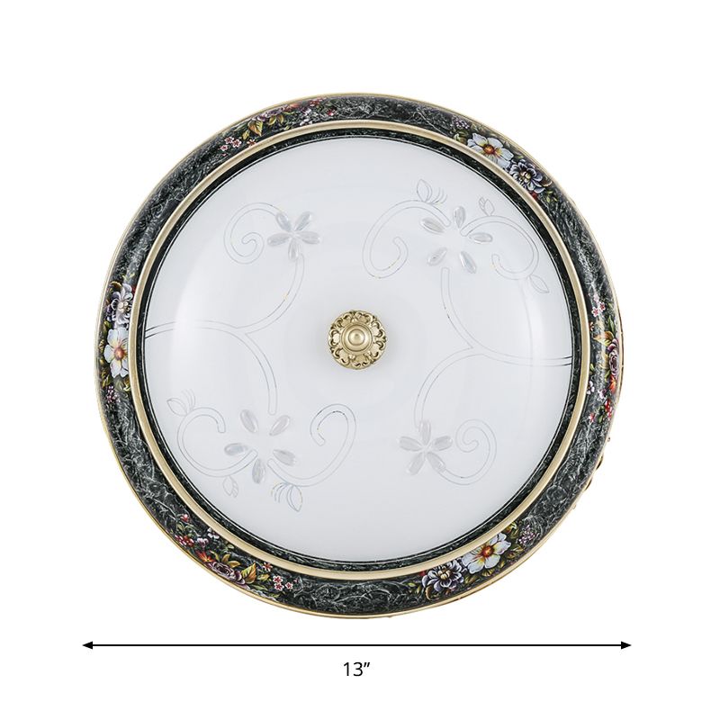 13"/16"/19.5" W LED Flushmount with Bowl Shade Veined Glass Traditional Bedroom Flush Mount in Black and Gold, Warm/White Light