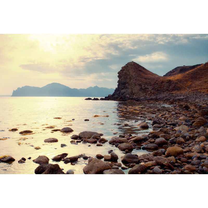 Mountain by the Sea Mural Wallpaper Blue-Brown Contemporary Wall Covering for Stairs