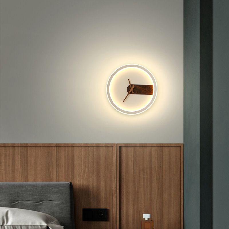 Orologio Nordic Wall Sconce Sconcetto ACRILICO LED LED LEGGIO con decorazione in legno