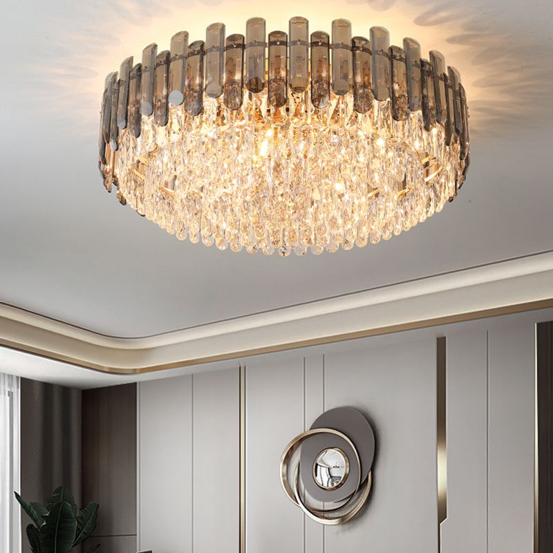Modern Metal Ceiling Light Geometric Shape Ceiling Lamp with Crystal Shade for Living Room