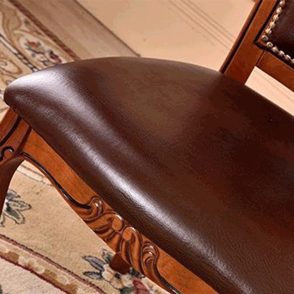 Leather Open Back Dining Side Chair Kitchen Dining Chair with Solid Wood Legs