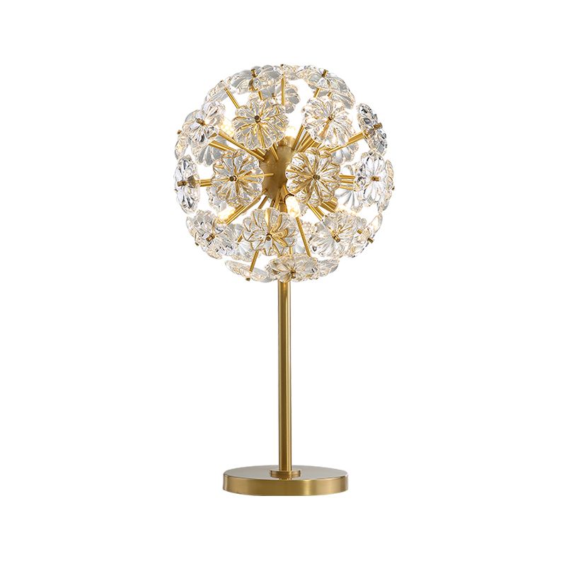 Lampada da scrivania in cristallo trasparente a forma floreale Lampada da lettura contemporanea in oro a 6 teste