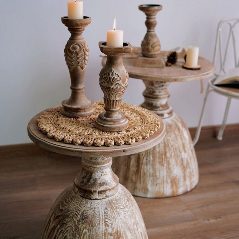 Rustic Round Side Table Solid Wood Pedestal Side End Snack Table