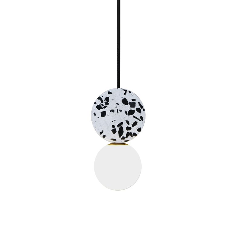Black Round Ceiling Light Modern 1 Light Marble LED Pendant Lamp with Modo White Glass Shade