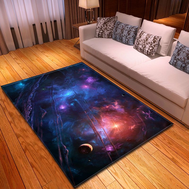 Black Starry Sky Rug Polyester Simple Rug Washbale Rug for Living Room