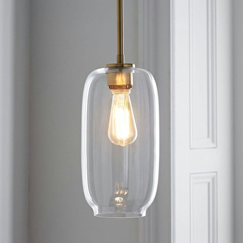 Clear Glass Mug Shaped Hanging Light Simplicity 1 Bulb Gold Finish Suspension Pendant Light