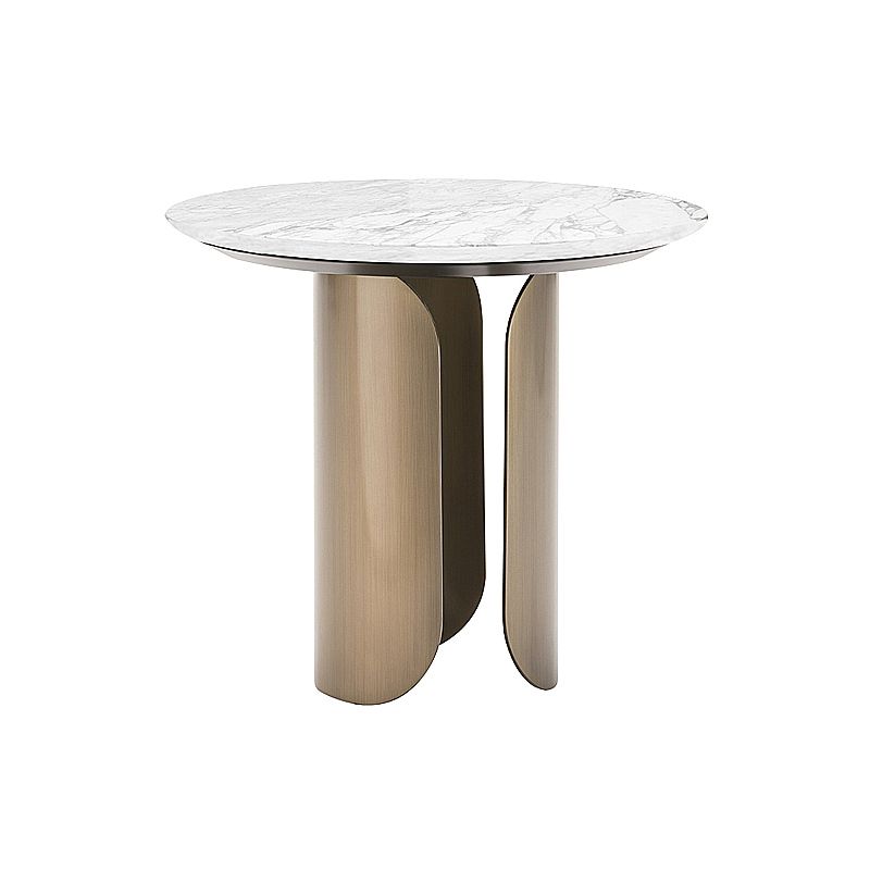 Abstract Base Cocktail Table Marble Top Stainless Steel Metal Base Round Coffee Table