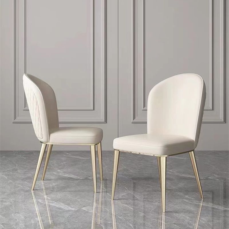 Dining Room Glam Parsons Chair Metal Legs Faux Leather Upholstered Chair