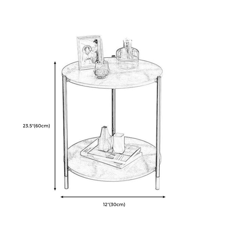Modern Style Rock Slab Table Top Metal Steel Base with Circular Storage Space Side Table
