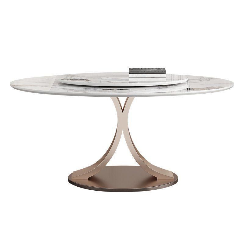Round Sintered Stone Dining Table Modern Furniture with Pedestal Steel Base