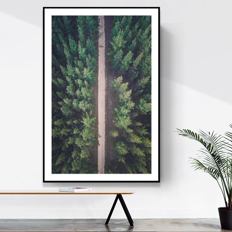 Autoroute moderne en toile forestière pour décor d’art mural de salon en vert, plusieurs tailles disponibles