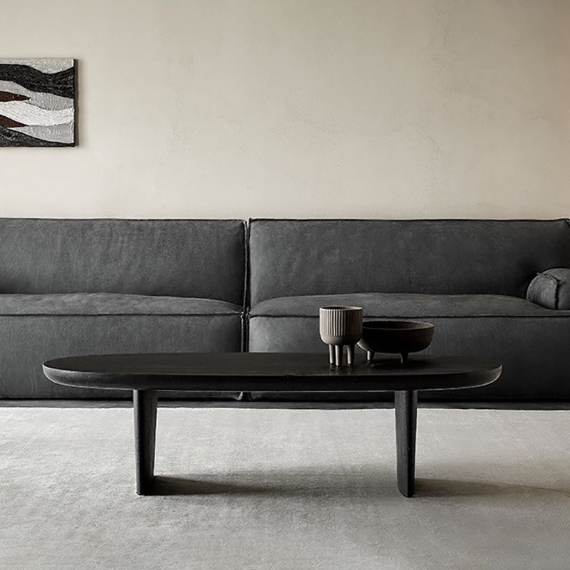 Modern Black Solid Wood Coffee Table with Wooden Base Bunching Tables