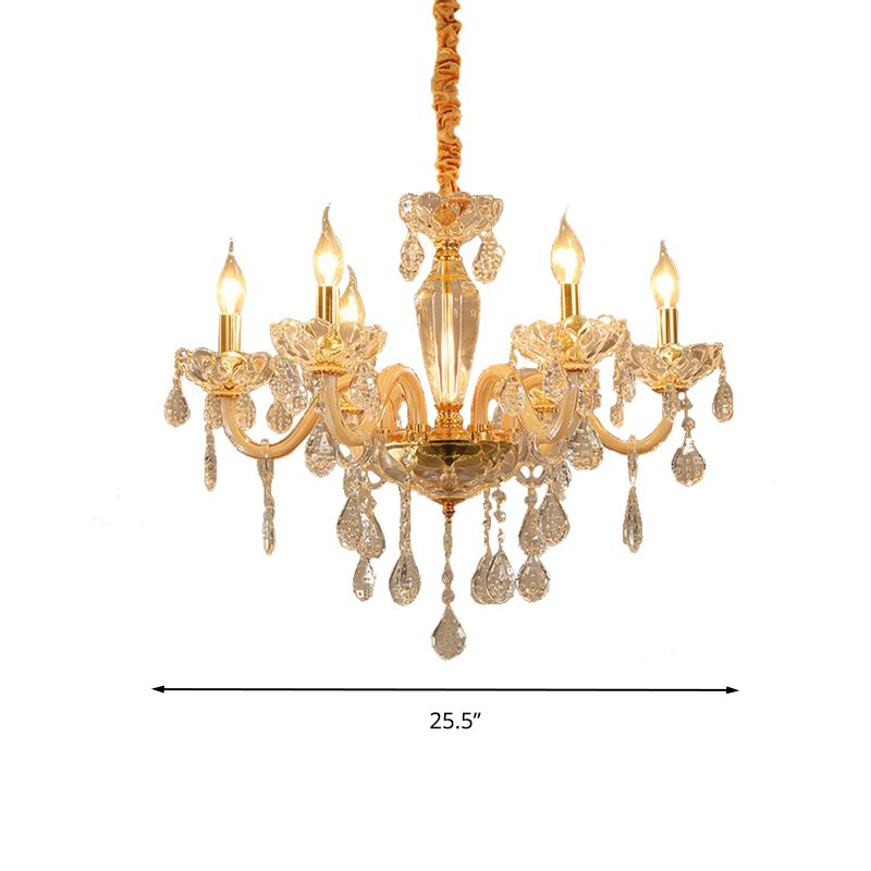 Beige estilo vela de techo colgante Luz de cristal moderno 6/10 cabezas de la sala de estar luminadora de lámpara