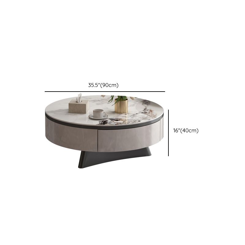 Round Slate Coffee Cocktail Table Pedestal Coffee or End Table with Storage
