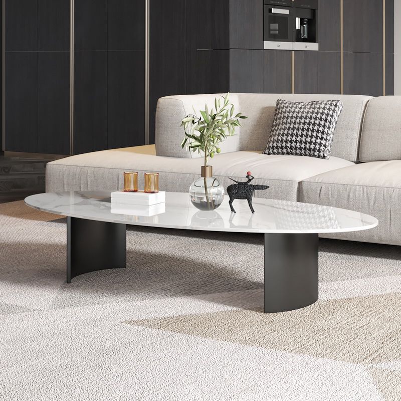 Oval Coffee Cocktail Table with 2 Legs for Living Room in White
