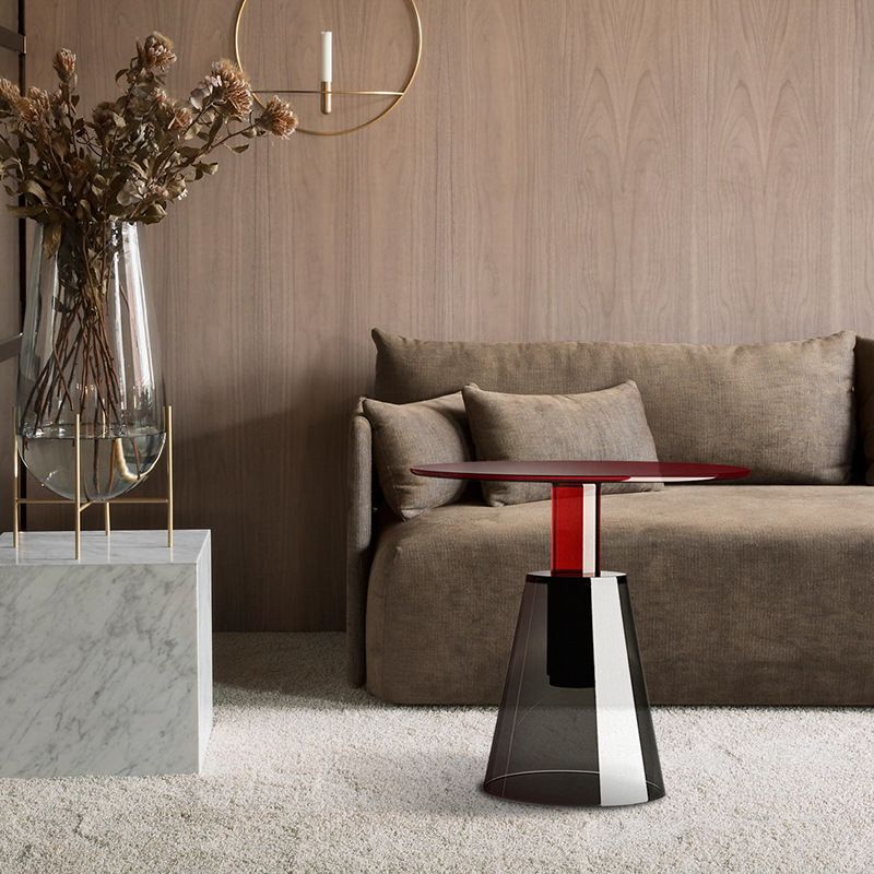 Modern Round Glass Top Side Table 19.68" Tall Pedestal End Table