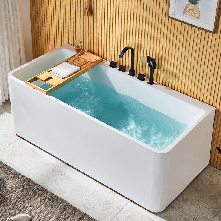 Modern Acrylic Rectangle Bathtub White Back to Wall with Drain Bath Tub
