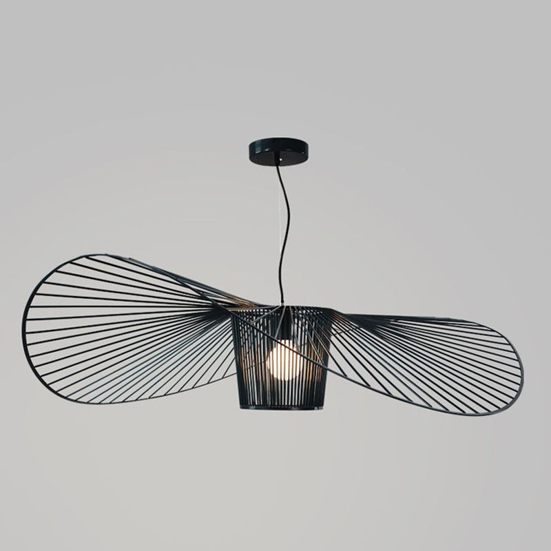 Contemporary Pendant Lights with Cage Shade, Industrail Metal 1-Light Straw Hat Pendant Light