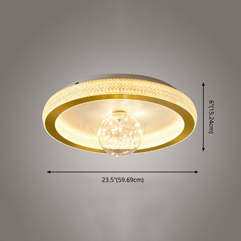 Gouden ronde inbouwlamp, moderne LED-plafondlamp van acryl met bolglazen kap