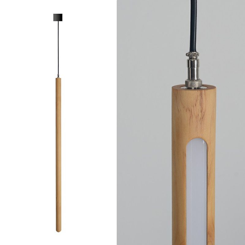 Pole Shaped Bedside LED Pendulum Light Wooden Simplicity Pendant Lighting Fixture