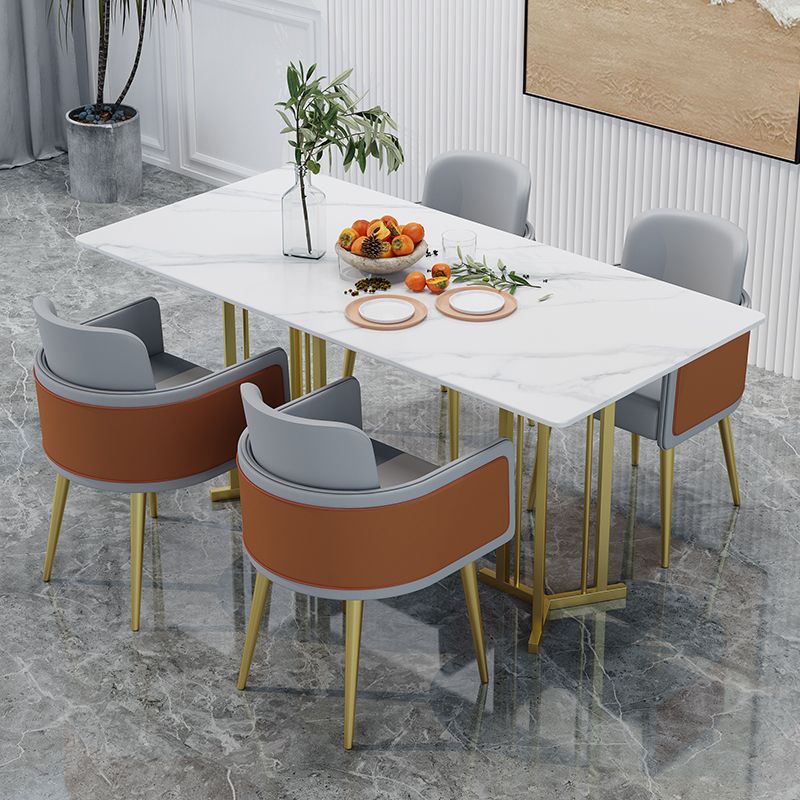 Modern Sintered Stone Top Standard Dining Set White Rectangle Shape Dining Set with Double Pedestal