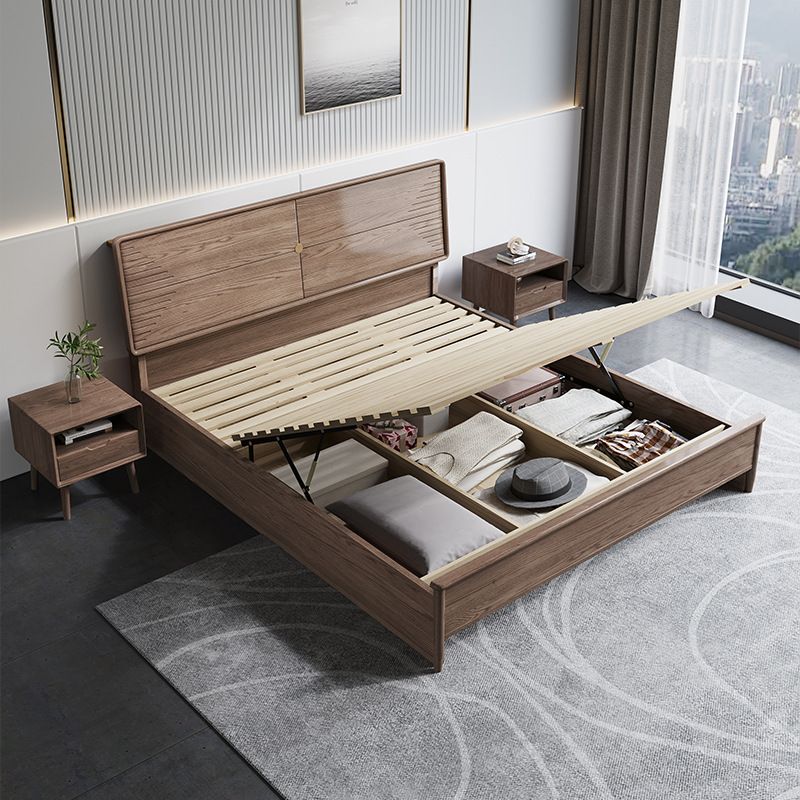 84.65 inch Wide Mid-century Bed Frame Solid Wood Bed with Headboard