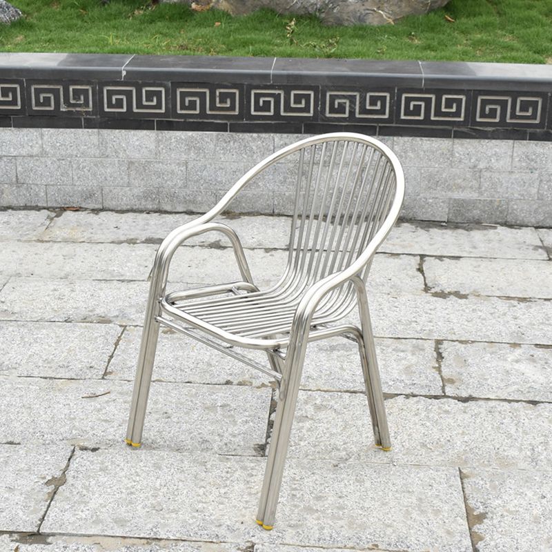 Silver Outdoor Bistro Chairs Metal Stacking Outdoors Dining Chairs