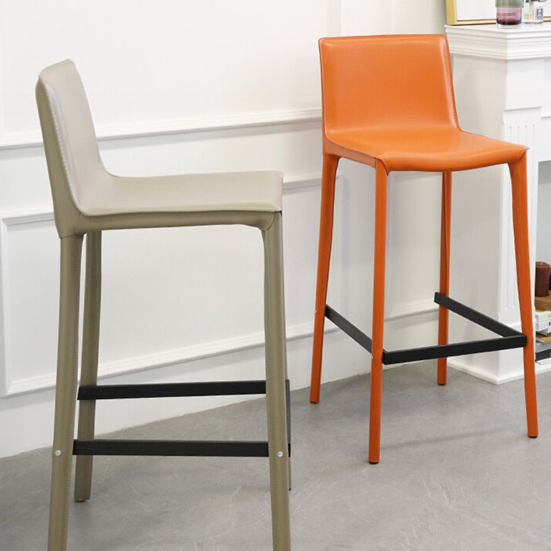 Modern Armless Faux Leather Low Back Bar Stools with Metal Base