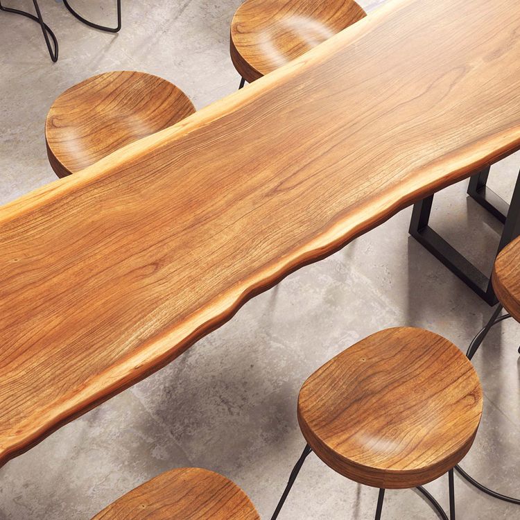 Modern Rectangle Bar Dining Table Wood Sled Bar Height Cocktail Table with Iron Base