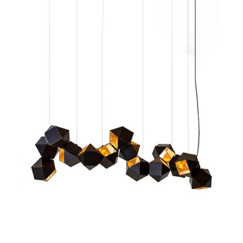 Contemporary Iron Kitchen Island Ceiling Light Geometric Island Hanging Light in Black