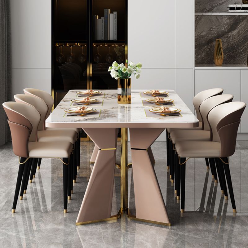 Glam Style Dining Room Table Stone Rectangle Dining Site Table in White