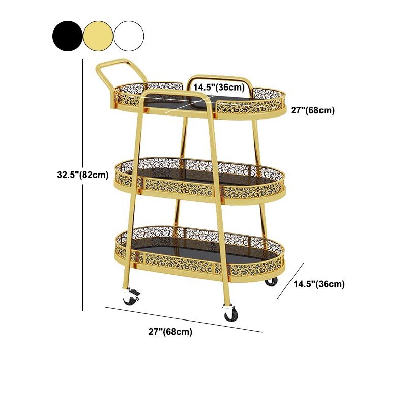 Contemporary Oval Glass Prep Table 32.28"H Rolling Prep Table for Dining Room