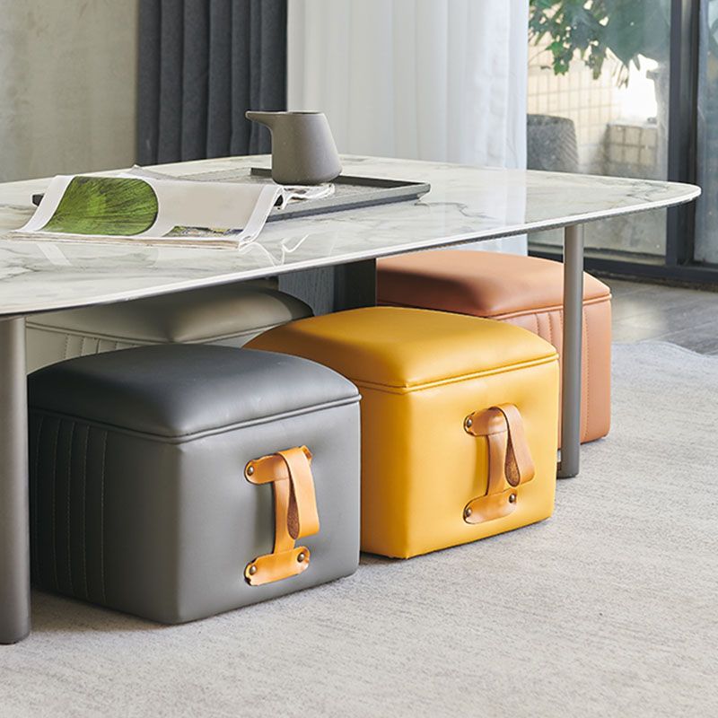 Glam Pouf Ottoman Genuine Leather Stain Resistant Upholstered Solid Color Square Ottoman