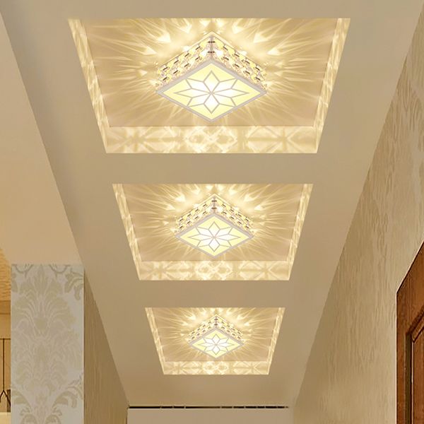 Plafonnier LED carré de style créatif et moderne, plafonnier en cristal avec trou de 2.5 à 3.5 pouces de diamètre