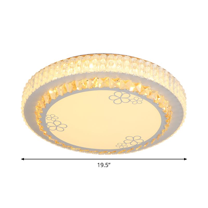 Round LED Flush Mount Ceiling Light Simple White Inlaid Crystal Flushmount in Warm/White Light for Bedroom