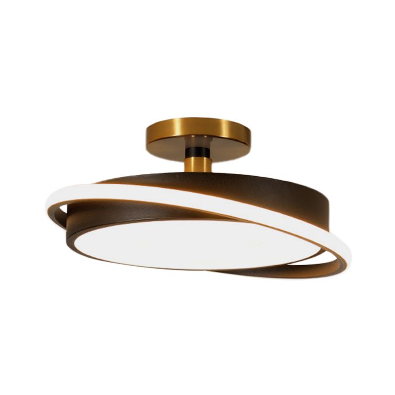 Drum Bedroom Flush Light Fixture Metal 18"/21.5" Dia LED Modernism Semi Flush Lamp in White/Black with Rotatable Ring, White/Warm Light