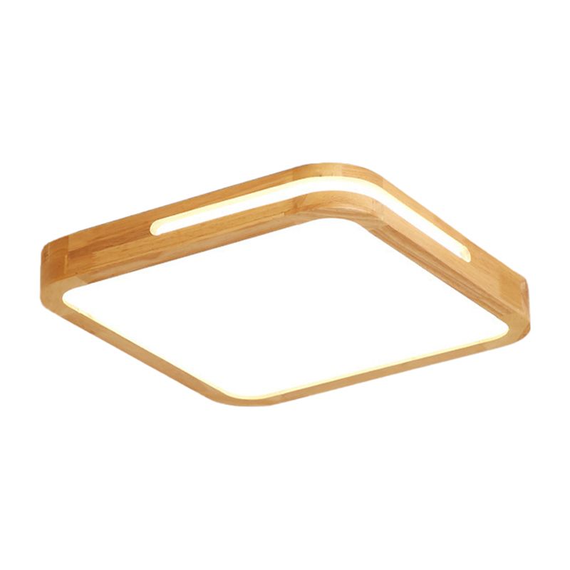 Wood and Acrylic Square Flush Ceiling Lamp Hotel Japanese Style LED 16"/19.5" Wide Ceiling Light in Beige
