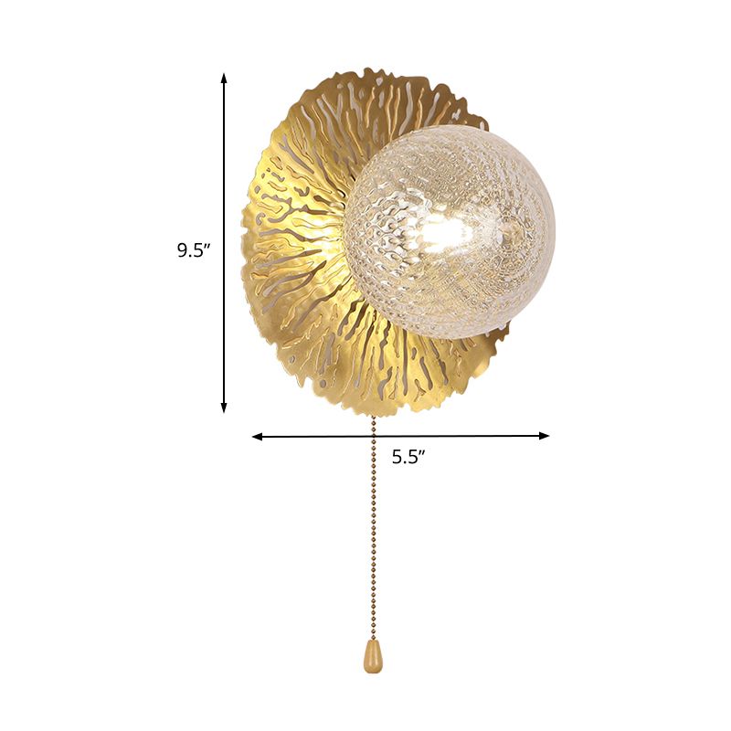 Gold Sphere Metal Wall Lighting Modernist 1 Bulb Dimple Glass LED Wall Mount Light Fixture