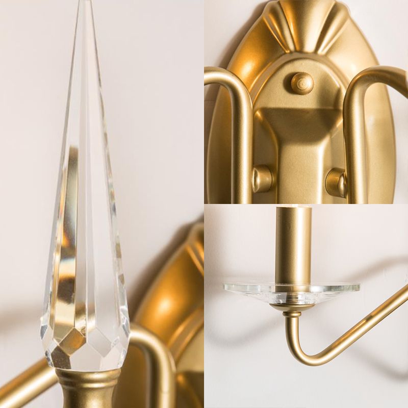 Lámpara de vela tradicional metal 2 cabezas accesorio de iluminación de pared en oro con brazo curvo