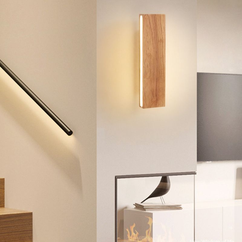 Contemporary Vanity Light Rectangle Wall Sconce with Wood for Bathroom