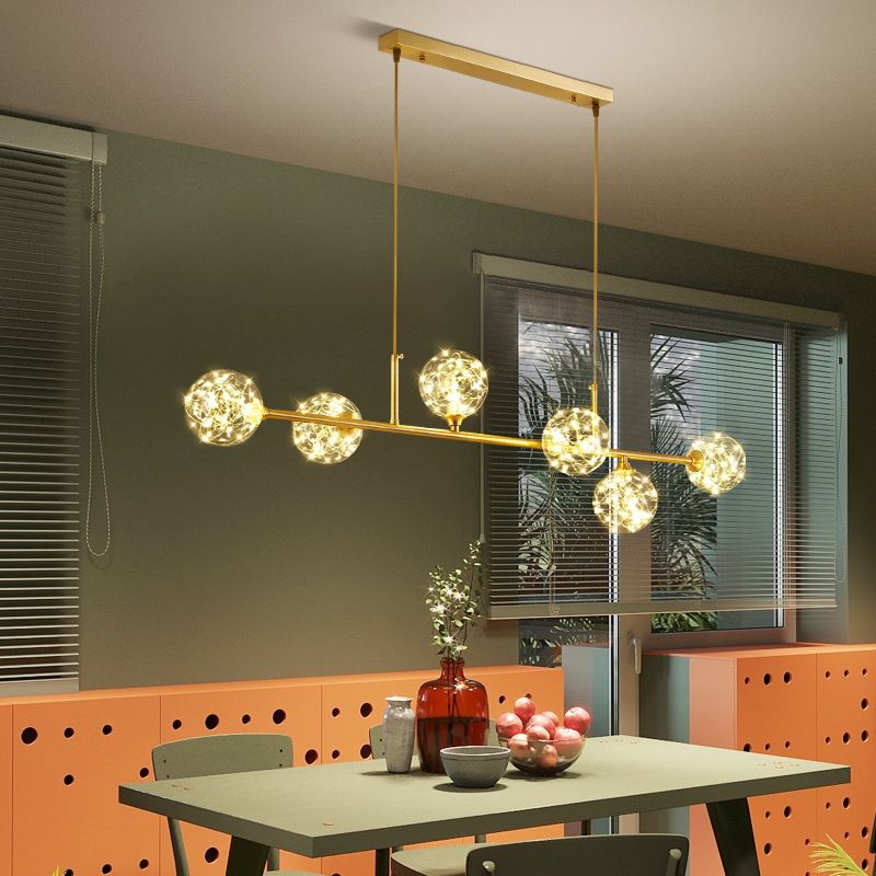 Modern Style Dining Chandelier Light Round Glass Shade Hanging Light for Dining Room