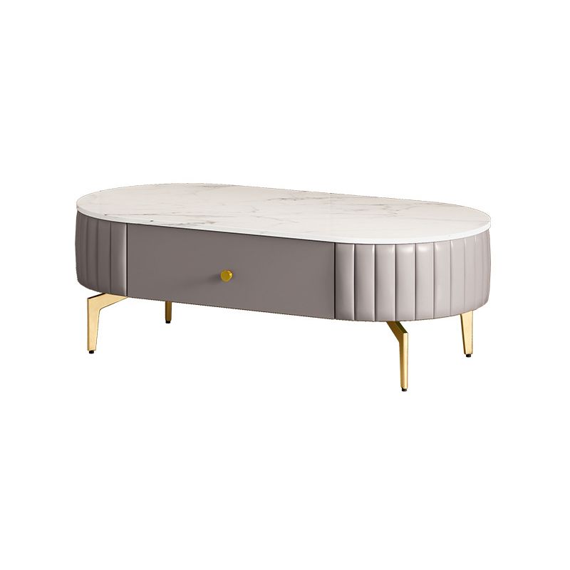 Glam 4 Legs Metal Coffee Table Draw included Oval Single Cocktail Table