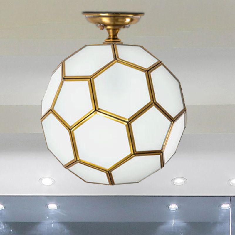 1 Hoofd Flushmount Plafond Lamp Traditionele Gefacetteerde Bol Helder/Crème/Getextureerde Wit Glas Semi-flush Mount Light in Brass, 8 "/12" /16 " Wide
