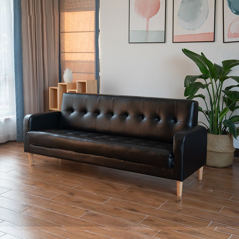 Modern Single Cushion Seat Sofa Tufted Back Faux Leather Sofa